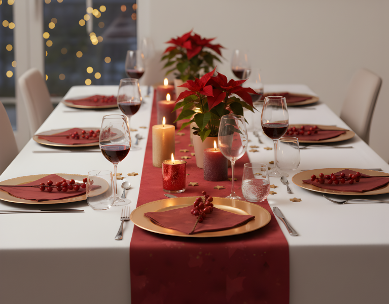 Weihnachtsdeko in traditionellem Rot.