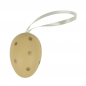 Deko Osterei zum Aufängen in Pastellgelb mit goldenen Punkten.