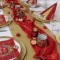 Dekobiespiel in Rot/Gold mit dem Teelichtglas -Ein wunderschönes Weihnachtsfest- in Rot/Gold verspiegelt, 75 mm.