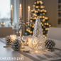 Weihnachtliches Dekobeispiel in Silber/Weiß mit den großen Kiefernzapfen in Weiß.