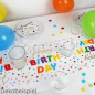 Dekobeispiel mit dem Tischläufer Geburtstag -Happy Birthday-, bunt/Gold, 28 cm.