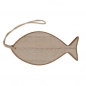 Holz Fisch, bauchig, mit Schnur, in Naturbraun, 14,5 cm.