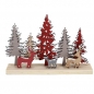 Deko Holz Winterlandschaft mit Hirsch und Reh in Rot/Grau, 20 cm.