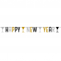 Partykette Silvester, Happy New Year in Schwarz, Silber, Gold.