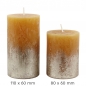 Stumpenkerze Rustic, Levi, Weihnachten in Honiggelb/Silber, 110 x 60 mm und 80 x 60 mm.