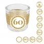 Teelichtglas Geburtstag, Glitzerband in Gold mit auswählbarer Jahreszahl, 65 mm.