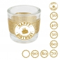 Teelichtglas Geburtstag, Glitzerband in Gold mit auswählbarer Jahreszahl oder Schriftzug Happy Birthday, 65 mm.