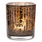 Teelichtglas Hirsche im Wald in Braun, innen silber verspiegelt, 80 mm.