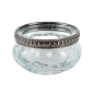 Teelichtglas Vintage klar mit Metallrand in Antik-Silber, 60 mm.