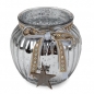 Glas Windlicht, Weihnachten mit Holz Stern in Silber verspiegelt, 10,5 cm.