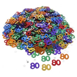 Zahlenkonfetti 80 mit Sternchen, bunt