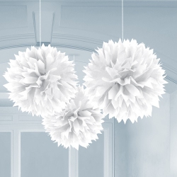 3 Pompons zur Raumdeko in Weiß, 40 cm