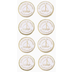 Klebe Sticker Schiff -Einladung zu meiner Konfirmation- in Gold