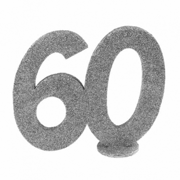 Jubiläumszahl 60 in Silber glitzernd zum Aufstellen, 10 cm