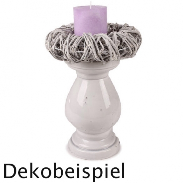Großer Keramik Kerzenständer Crackle für Stumpen- und Kugelkerzen in Weiß, 23 cm. Dekobeispiel.