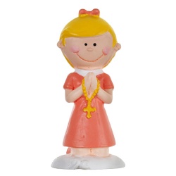 Dekofigur, Kommunion, Konfirmation, Mädchen mit Rosenkranz, in Apricot,  70 mm