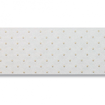 20 Meter Organza Tischband, Hochzeit, Crystal, Punkte in Gold, 40 mm.