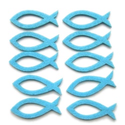 10er Pack Filz Kommunion-Fische 45 mm in 12 Farben.