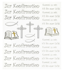 Klebe Sticker Zur Konfirmation mit Schriftzug und kirchlichen Motiven