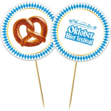 20 Holzspieße Bayrische Raute, Bierfest, mit 2 Motiven, 10 cm