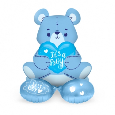 Stehender Folien Luftballon Bär - It's a Boy - in Blau, 61 cm