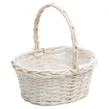 Hochzeit Weide Blumenkörbchen Emil, für Blumenkinder, in Creme-Weiß, 28 cm