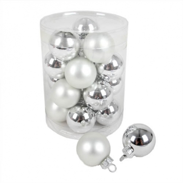 20 Mini Christbaumkugeln in Silber matt und glänzend, 30 mm