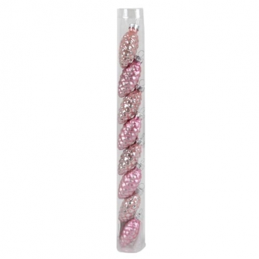 8 Christbaumschmuck Zapfen in Rosé matt und glänzend, 55 mm.