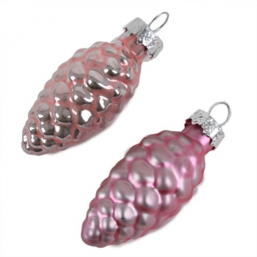 8 Christbaumschmuck Zapfen in Rosé matt und glänzend, 55 mm