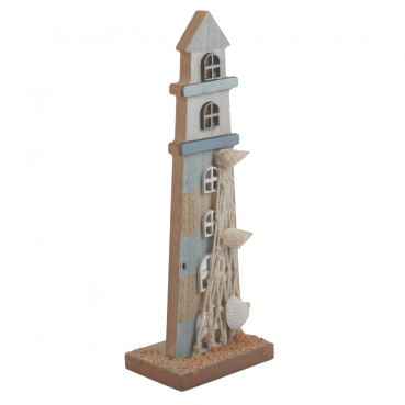 Holz Leuchtturm Maritim Hellblau/Weiß, 20 cm.