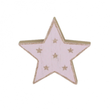 Holz Stern in Rosa/Rosé-Gold glitzernd, 12 cm