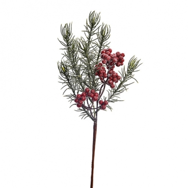 Kunstblume Tannenzweig, Beeren-Pick mit Eis und Glitzer, 32 cm