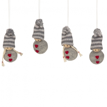4 Deko Winterkinder mit Strickmütze und Filz, zum Aufhängen, 70 mm