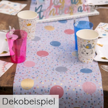Dekobeispiel für Tischdeko Kindergeburstag Katzenparty.
