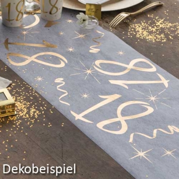 Dekobeispiel Tischläufer Zahl in Weiß/Gold.