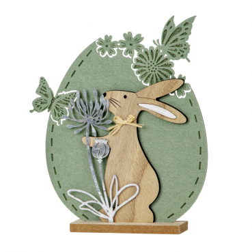 Filz Osterei mit Holz Hase & Metall Blume, in Pisatchio Green, 22,5 cm