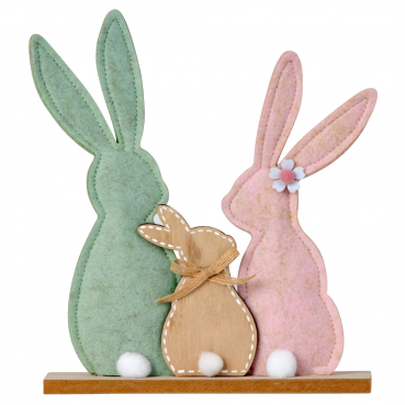 Niedliche Hasenfamilie aus Filz & Holz in Pastellfarben, 23,5 cm