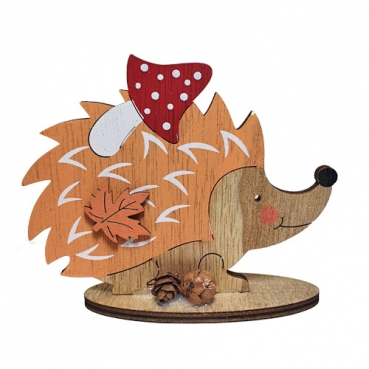 Kleiner Holz Igel mit Fliegenpilz, in Orange/Braun, 10 cm
