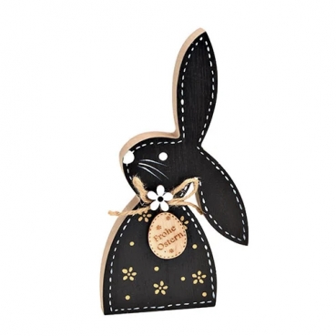 Holz Osterhase geblümt in Schwarz/Gold, 18 cm