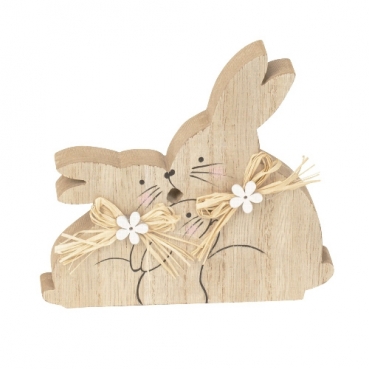 Niedliche Holz Hasenfamilie in Hellbraun, 13 cm