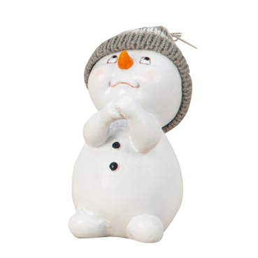 Niedlicher Schneemann mit Strickmütze, Blick nach oben, 12 cm