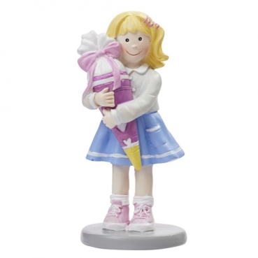 Tortenfigur Schulmädchen mit Schultüte in Pastellfarben, 95 mm