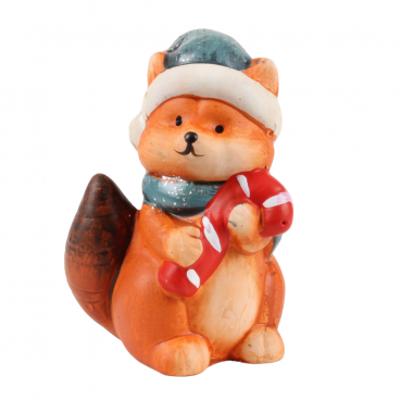 Niedlicher Weihnachts-Deko Fuchs mit Zuckerstange, 10 cm