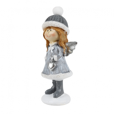 Winterengel Mädchen, Weihnachtsengel mit Herz, 14 cm.