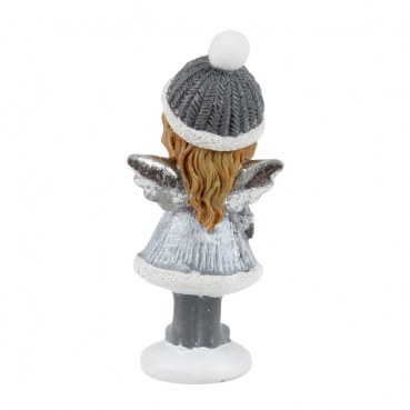 Winterengel Mädchen, Weihnachtsengel mit Herz, 14 cm, Rückseite.
