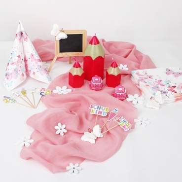 47-teiliges Tischdeko Paket, Set Einschulung, Schulanfang, Schuleinführung "Erster Schultag in Rosa"