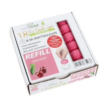 18 Wachsrohlinge, Duftteelichter Wildkirsche für Refill System Hüllen, 6 h Brenndauer