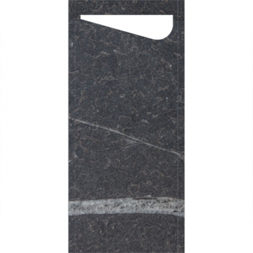 Duni Bestecktasche Sacchetto Marble Black mit Serviette in Weiß, 8,5 x 19 cm