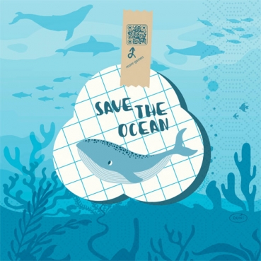 Duni Zelltuch Servietten Save The Ocean, 33 x 33 cm