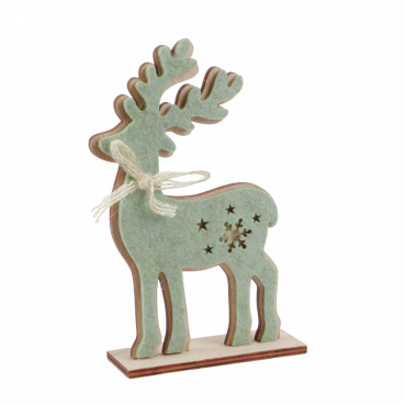 Deko Holz Hirsch mit Filz in Pistachio Green, 17 cm.